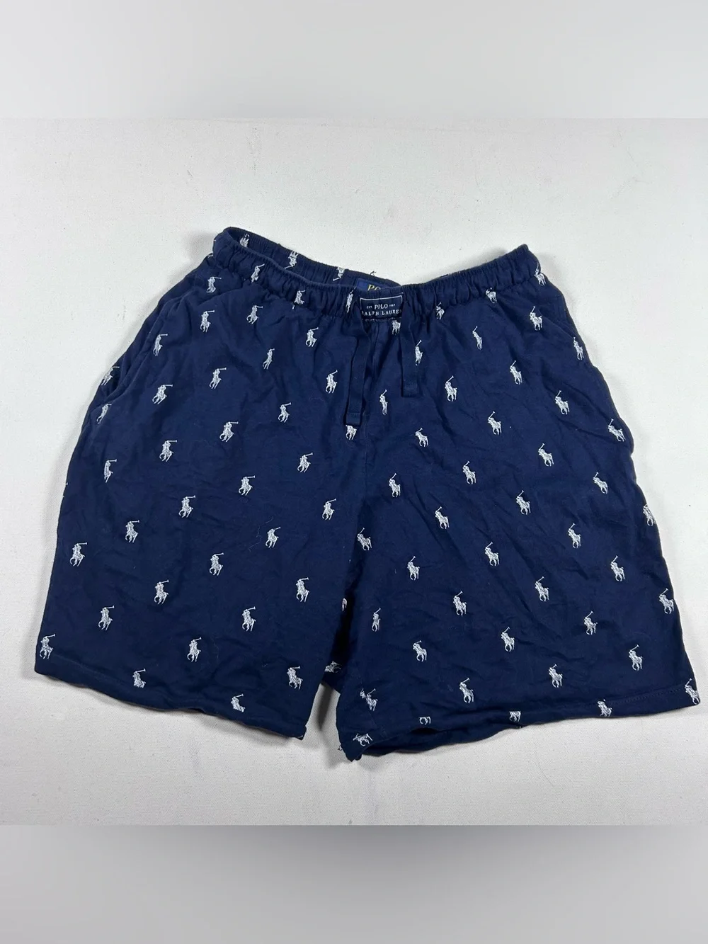 Polo Ralph Lauren Cotton Woven Sleep Shorts Navy Blue AOP Pony Print Men’s Small